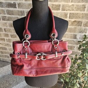 Wilsons Leather Red Pebbled Shoulder Bag with‎ Silver Hardware